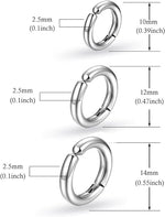 El Regalo 3 Pairs of Unisex Non-Piercing, Clip On Earrings for Girls/Boys/Men/Wome- Surgical Stainless Steel Hypoallergenic Huggie Fake Earrings (Silver)