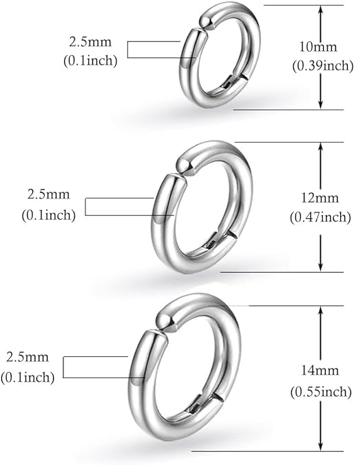 El Regalo 3 Pairs of Unisex Non-Piercing, Clip On Earrings for Girls/Boys/Men/Wome- Surgical Stainless Steel Hypoallergenic Huggie Fake Earrings (Silver)