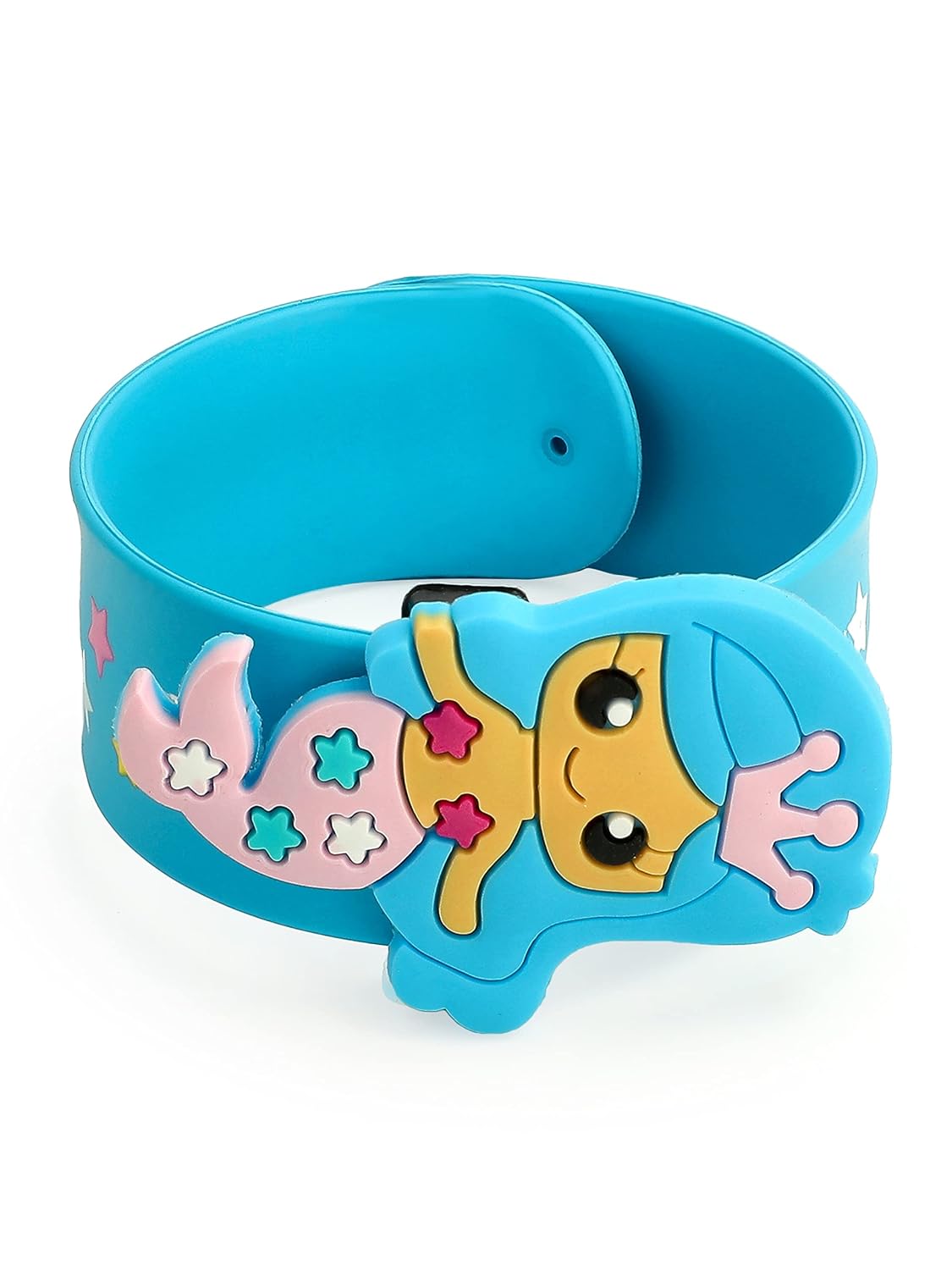 El Regalo 2 PCs Mermaid Snap Silicon Slap Wristband for Girls & Boys- Kids Party Favors, Mermaid and Stars Slap Bands for Kids Girls Boys (Magenta & Blue)