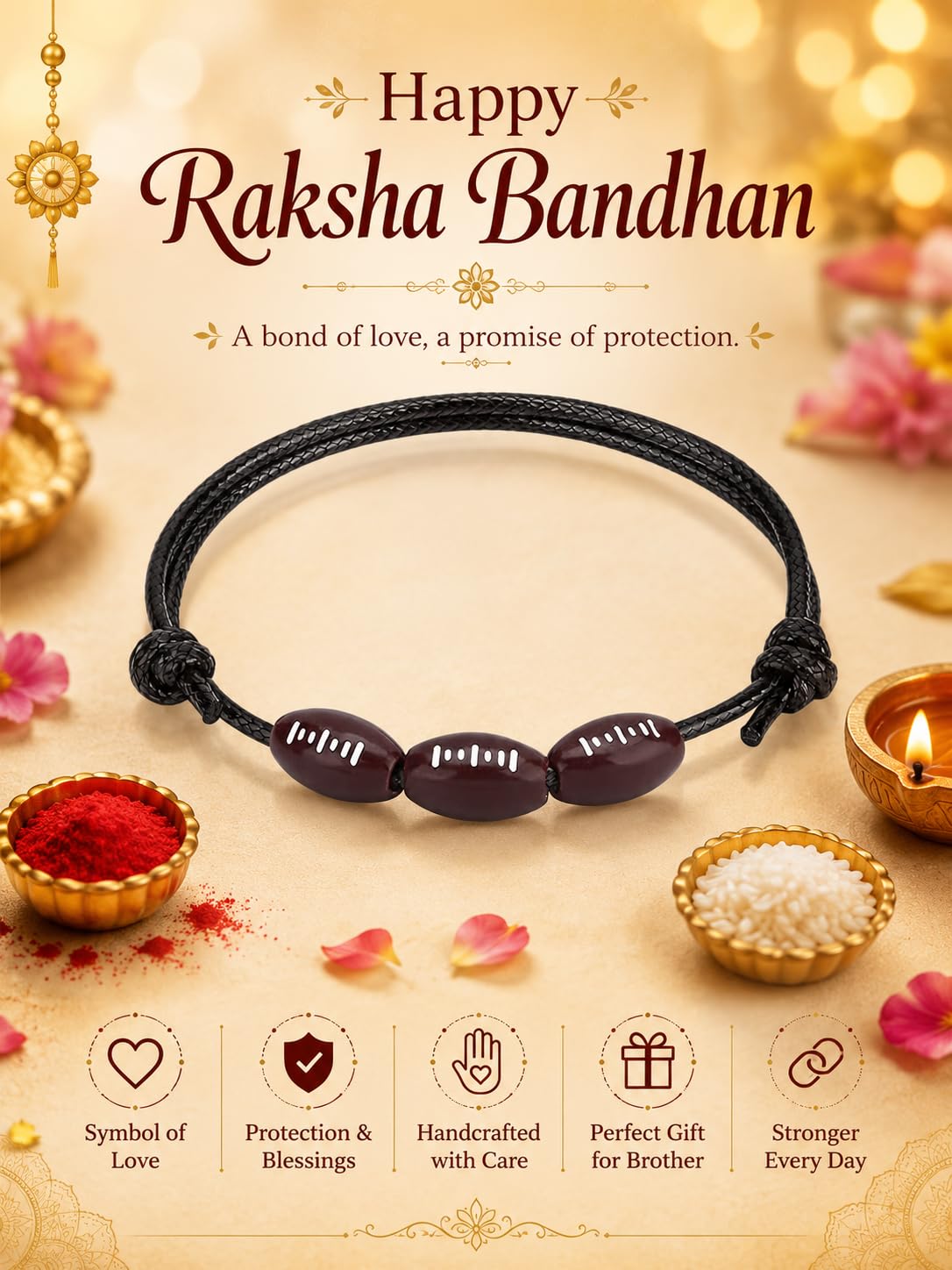 El Regalo 1PC Rakhi for Kids | Sports Balls Bracelet Rakhi for Brother- Rakhi for Sports Lover Bhai with Roli-Chawal Shagun, Message Card in Rakhi Gift Box for Kids/Adults (Option-3)