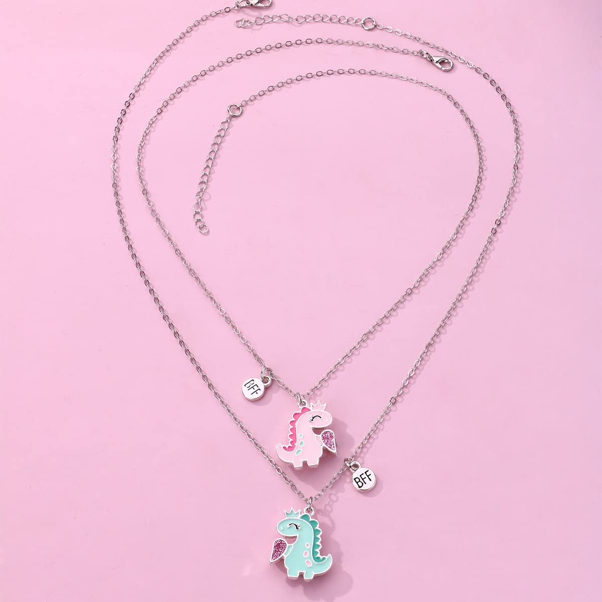 El Regalo 2 PCs BFF Best Friend Forever Split Magnetic Matching Unisex Pendant Necklaces Set- Friendship Necklaces Set for Besties/Best Friends/Soul Sisters (BFF Dinosaurs Necklaces Set)