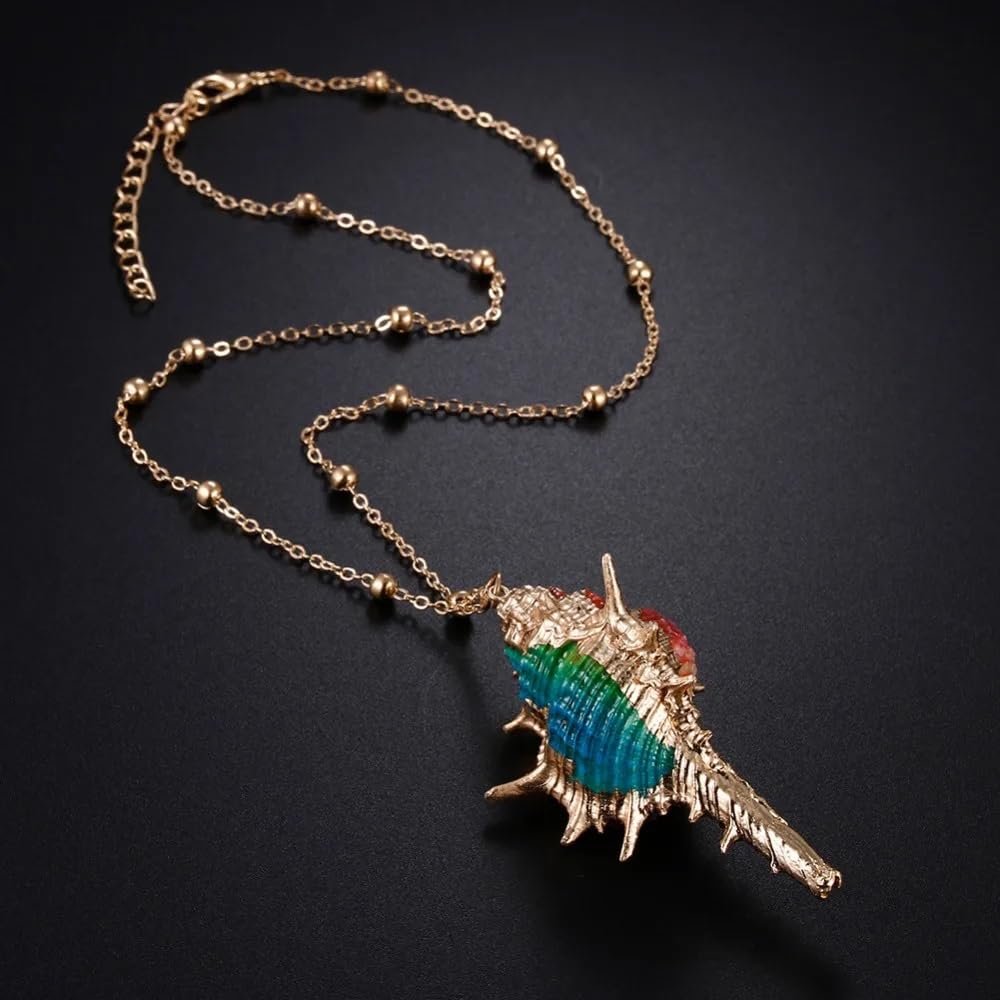 El Regalo Super Elegant & Classy Electroplated Cowrie Shell Pendant with Sleek Stainless Steel Chain- Bohemian Hawaii Fashion Summer Beach Jewelry for Girls/Women (Multi-Colored)