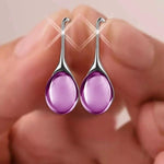 El Regalo Gold Plated Water Drop Style Crystal Inlaid Stone Classic Plain Dangle Hoop Earrings- Inlaid Crystal Drop Earrings for Girls & Women (Poppy Purple)