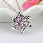 El Regalo Small Snowflakes Inlaid Rhinestones Crystal Pendant Necklace for Girls & Women (Light Pink)