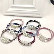 El Regalo Set of 5 Knotted Elastic Pearls Hair Ties Rubber Band Ponytail Holder for Girls/Kids/Women (5 Pearls Multi Layers Rubber bands)