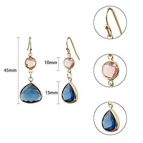 El Regalo Simulated Navy Blue Sapphire & Champagne Topaz Crystal Earrings- Hypoallergenic Dangle Drops Crystal Earrings for Girls & Women (Blue)