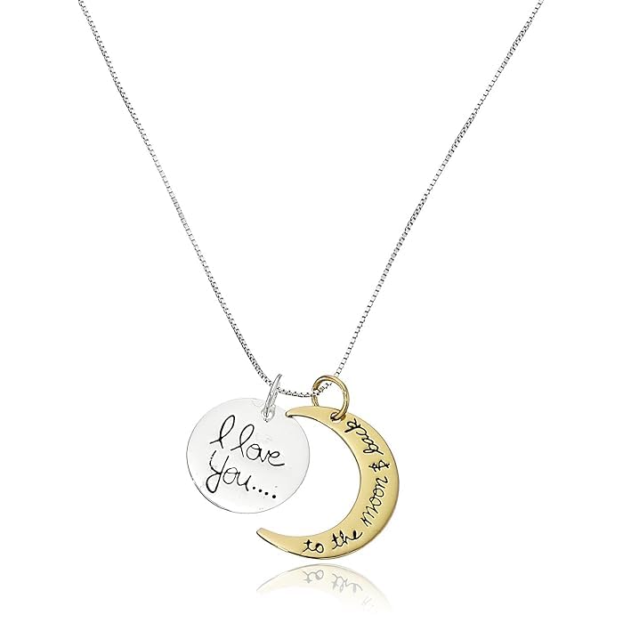 El Regalo Women & Girls "I Love You to The Moon & Back Crescent Moon & Disc Pendant Necklace- Engraved I Love You, Stunning Crescent Moon Design - Gift of Love and Affection
