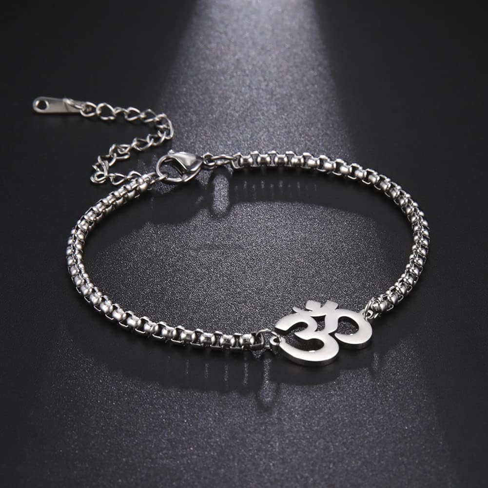 El Regalo 1 PC Stainless Steel OM/Aum Chain Bracelet Rakhi for Men- Anti Tarnish/Waterproof Adjustable bracelet for Bhai/Bhatija- Comes with Message Card, Roli-Chawal & Box
