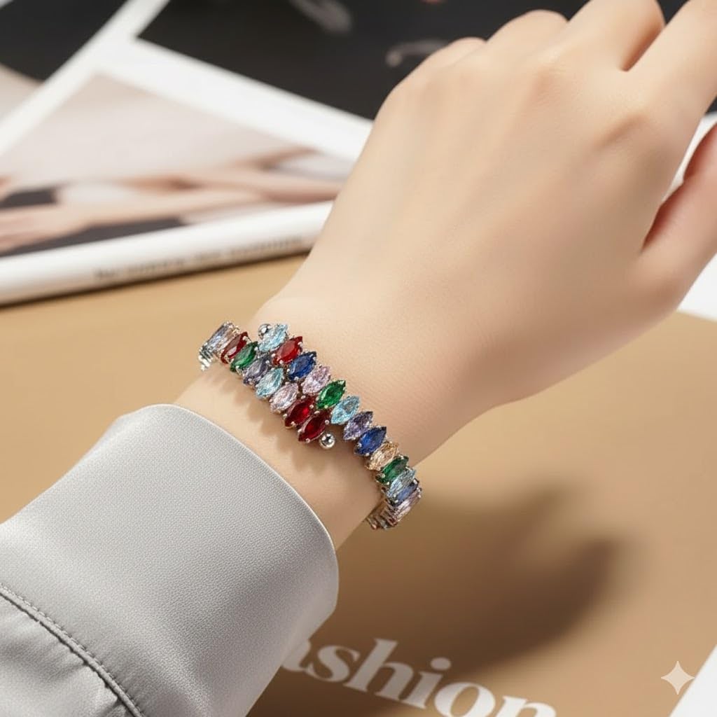 El Regalo Marquise Cut Crystals Tennis Bracelet for Women - Adjustable Bypass Wrap Bracelet, Cubic Zirconia Jewelry Gift (Multi Colored)