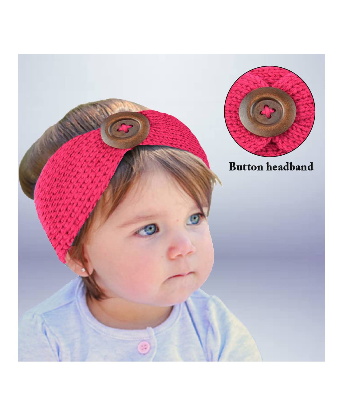 El Regalo Baby Woolen Knitting Infant Button Headbands Turban Head Wrap Knotted Hair Band for Girls & Boys (Rose Pink)