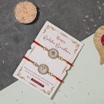 El Regalo 2PCs Designer OM & Ganesha Zircon Red Bracelet Rakhis for Brother/Bhabhi- Auspicious OM & Ganesha Rakhi Combo - Comes with Message Card, Roli-Chawal & Rakhi Box
