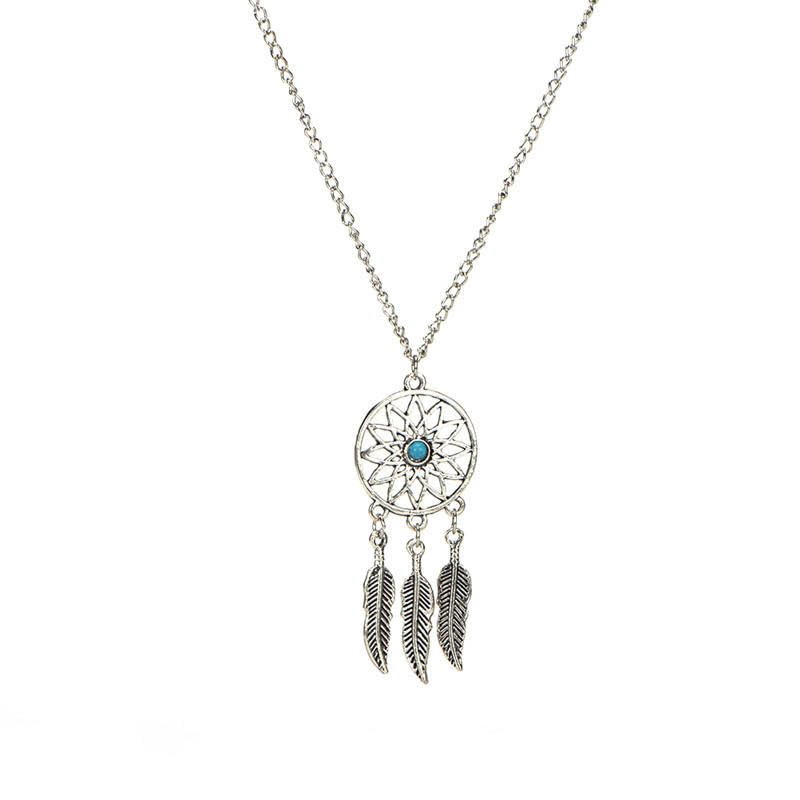 El Regalo Vintage Dream Catcher Feather Earrings Necklace for Girls/Women- Turquoise Bohemian Ethnic Fringe Tassel Dangle Jewelery Set