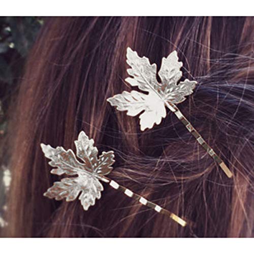 El Regalo Set of 2 Fancy Bridal Maple Leaf Hair Clips for Girls & Women/Vintage Bridal Bobby Pins Set (Silver)