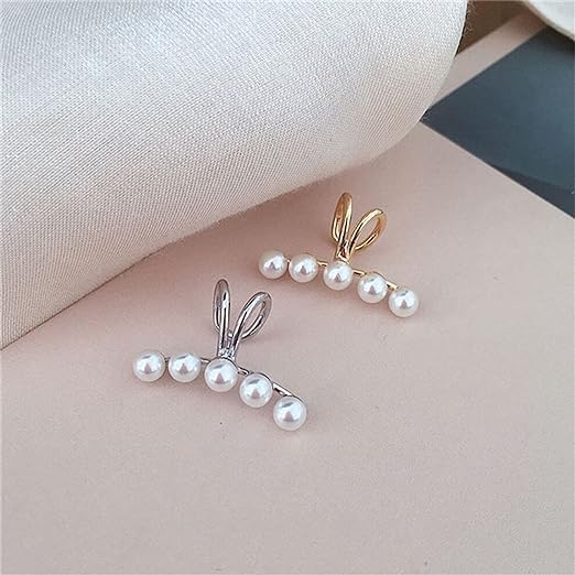 El Regalo 2PCs Tiny Pearl Cuff Cartilage Non-Pierced Clip On Earrings for Girls & Women- Vintage Pearl Clip Earrings (1 Silver+ 1 Golden)