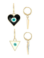El Regalo 2 Pairs Evil Eye Enameled hypoallergenic Hoop Earrings - Gold Plated Dainty Evil Eye Fashion Earrings for Girls & Women (Option-3)