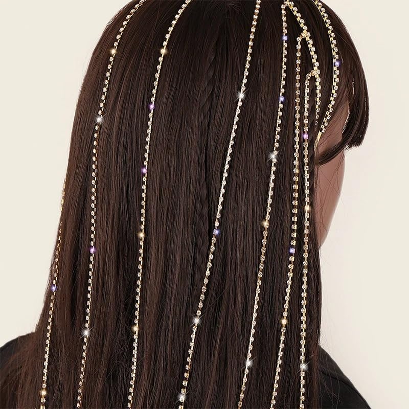 El Regalo 1pc Two-layered Rhinestone Tassels Party Headband- Rhinestones Crystals Long Tassel Hair Chain for Girls &Women - Wedding Party Bridal Hair accessories