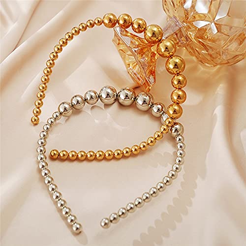 El Regalo 2 PCs Pearls Bridal Headband Set | Fancy Metallic Golden & Silver Beads Pearls Hairbands for Girls/Teens & Women Girls - Bridal Party Hair Accessories