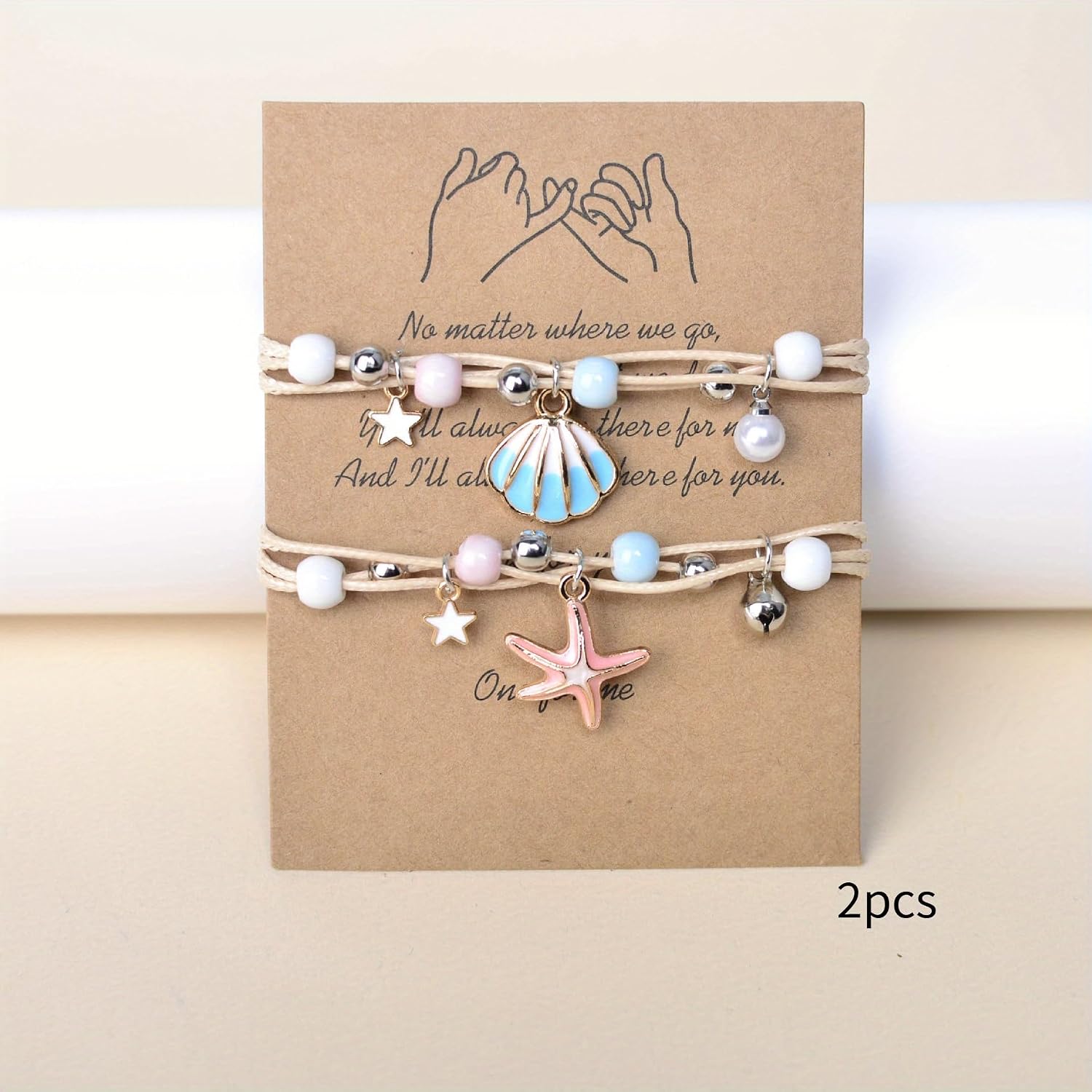 El Regalo 2PCs Shell Pearl & Star Fish Charms Bracelets Set for Girls & Women- Bright & Colorful Unique Handmade Beach Theme Bracelets Set (Blue)