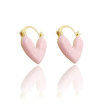 El Regalo 1Pair Love Heart Hoop Earrings- Small Oil Dripping Gold Plated Heart Earrings for Girls & Women Hoop (Pink)