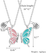 El Regalo Cute BFF Necklaces for 2, Enamel Butterfly Friendship Necklace for Teen Girls Women - Gift for Best Friends/Besties/Sisters (Silver)