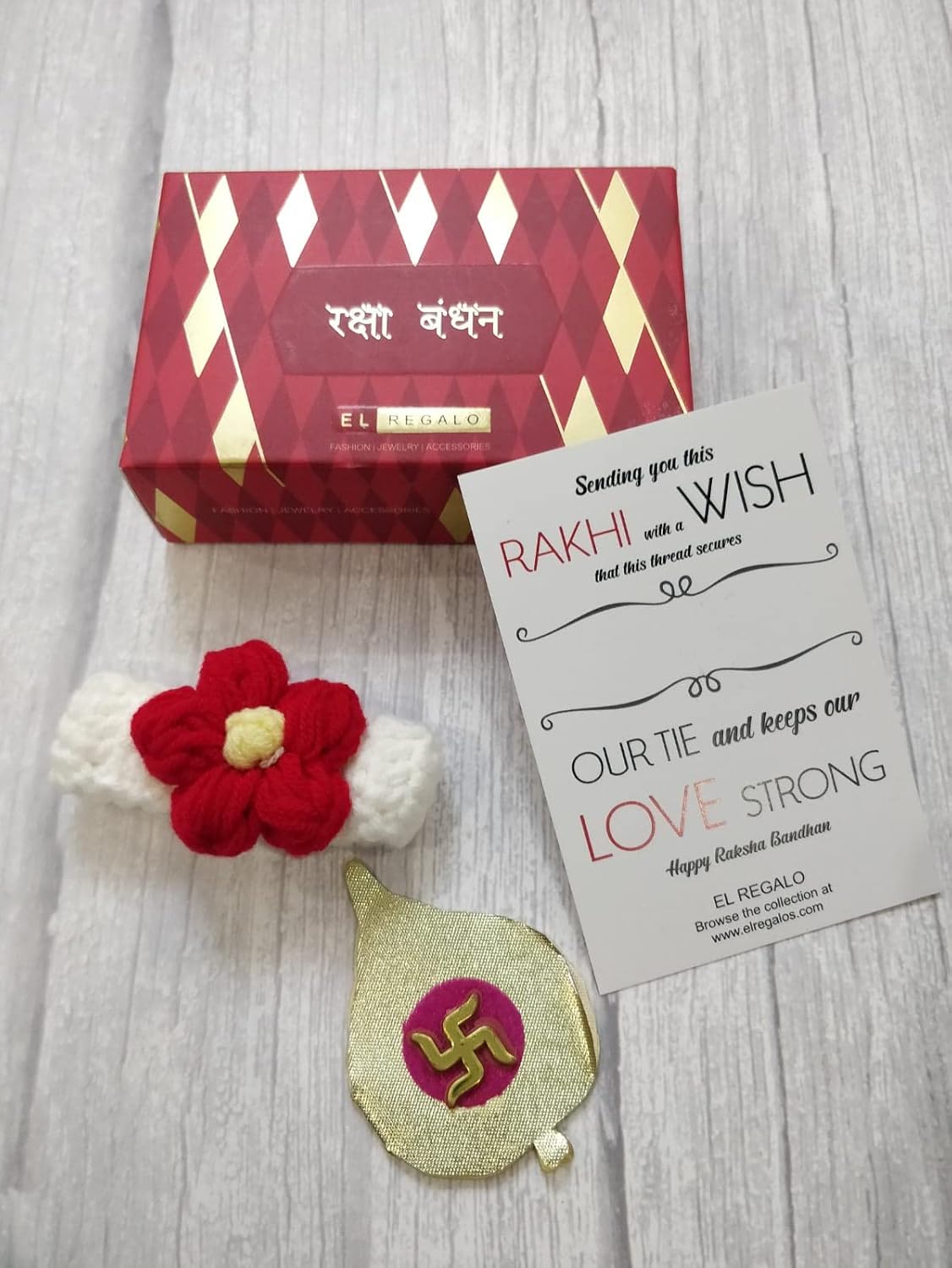 El Regalo 1PC Cute Hand Knitted Unisex Rakhis for Kids/Teens- Adjustable, Soft, Knitted Crochet Rakhis for Babies/Toddlers/Kids/Teens (Red Flower)