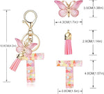 El Regalo Personalized Name Initials Butterfly Charm Keychain - Custom Letter Keyring with Pink Tassel & Butterfly Pendant, Purse, Bag, Backpack Accessory (T Letter)