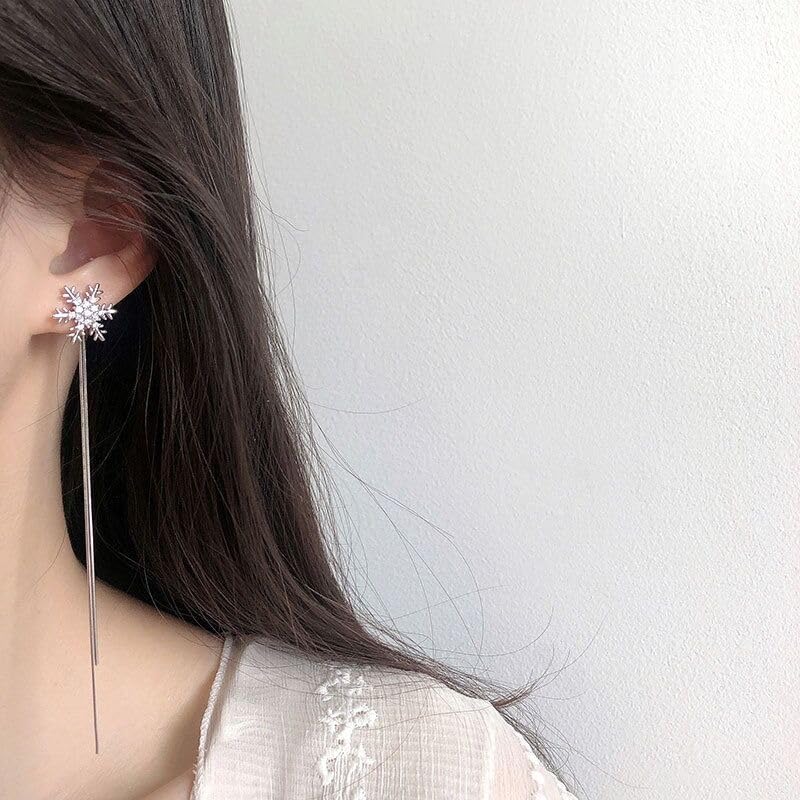 SELOVO Chain Snowflake Dangling Earrings Front Back Clip On Dangle Earrings Chain for Women Teen