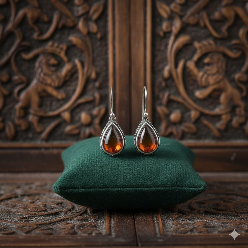 El Regalo Small Vintage Teardrop Earrings for Girls & Women- Elegant Filigree Carved Boho Dangle Earrings, Cut Stone Drop Earrings, Jewelry Gift (Red)