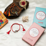 El Regalo 2PCs Rakhi Set for Brother- Auspicious OM, Ganesha, Rudraksha, Krishna Red Moli Thread Rakhi for BHai/Bhatija with Roli Chawal, Message Card in Rakhi Gift Box (OM Rudraksha Rakhi)