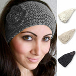 El Regalo's 1PC Winter Crochet Knitted Headwrap Headband with 3D flower & Button for Girls & Women- Ear Warmer Hair Muffs Band | Winter Designer Headbands for Teens & Women (Grey)