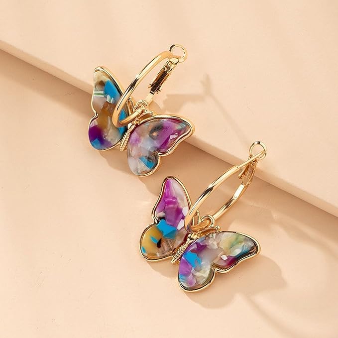 El Regalo Exquisite Luxurious Big Butterfly Hoop Earrings for Girls/Women- Beautiful Butterfly Hoops (Multi Blue)