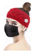 El Regalo 2 PCs Knitted Winter Woolen Warm Headband with Buttons for Face Mask Cover | Cold Weather Hair Accessories Head Wrap | Winter Headbands for Women & Men (Pack of 2) (Red & Pink)
