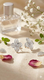 El Regalo Luxurious Oil Drip Flower Stud Earrings for Women & Girls | Stainless Steel Floral Studs | Anti-Tarnish, Skin Friendly Enamel Jewelry | Gift for Her (Floral Collection) (White- Silver)