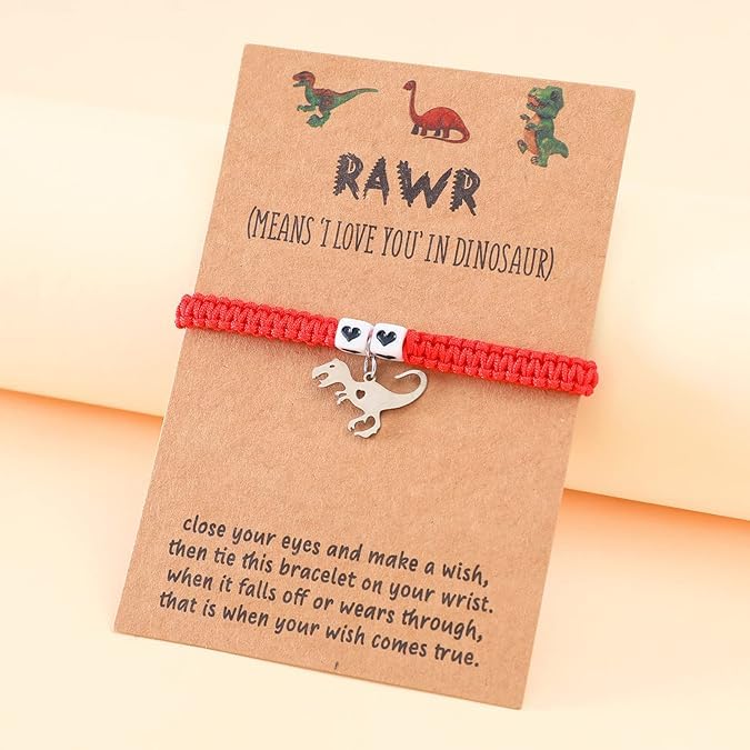 El Regalo Cute Rakhi for Brother- Fancy Tyrannosaurus Dinosaur Bracelet Rakhi for Bhai with Roli Chawal, Rakhi Message Card in Rakhi Gift Box (Red Heart Dino)