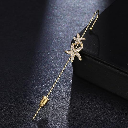 El Regalo 1 Pair Fancy Western Ear Wrap Needle Ear Crawler Earrings - Inlaid Zircon, Elegant Ear Cuff Climber Hook Earrings for Women Girls (Star Fish Needle)
