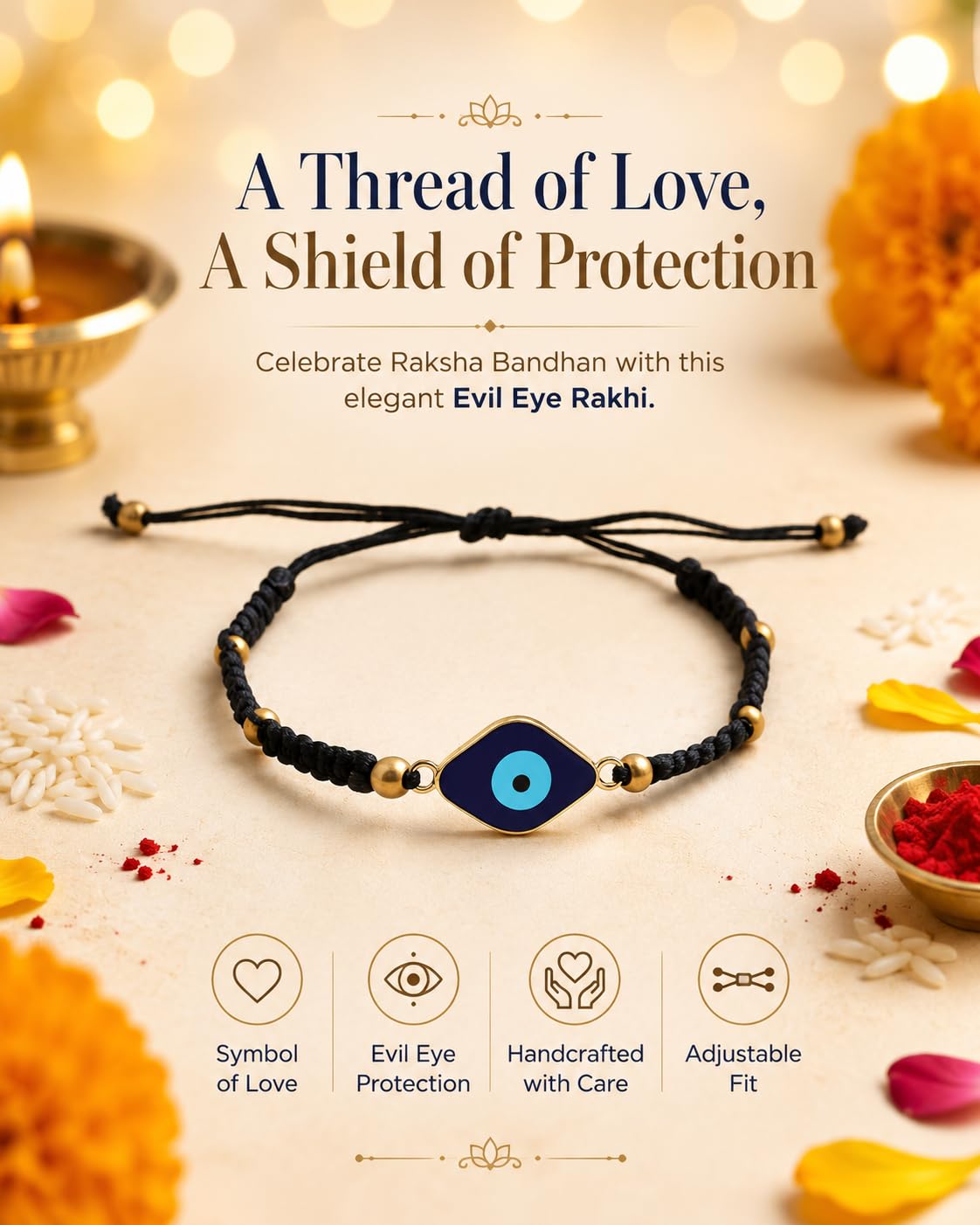 El Regalo Evil Eye Bracelet Rakhi for Brother with Roli Chawal in Gift Box