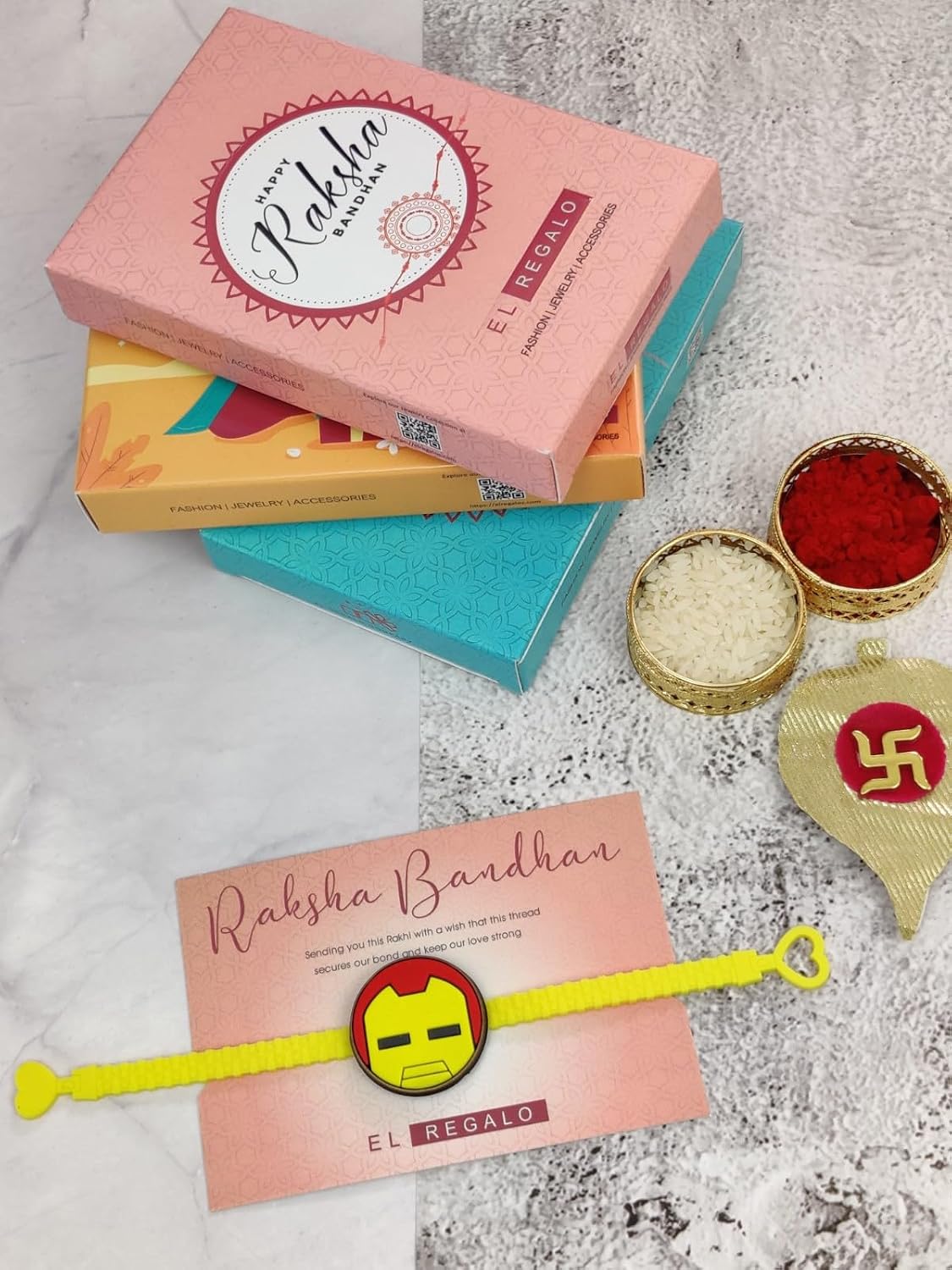 El Regalo 1PC Superhero Kids Rakhi for Brother- Kids Cartoon Character/Video Games/Superhero Rakhi with Roli Chawal, Rakhi Message Card in Rakhi Gift Box (Ironman Face Rakhi)