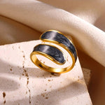 El Regalo Stainless Steel Oil Drip Enamel Finger Ring for Girls & Women- Fancy, Contemporary Adjustable Irregular Finger Rings (Gun Black)
