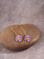 El Regalo Beautiful Enamel Flowers Long Hook Earrings for Women/Girls - Delicate Cute Flowers Charms Hook Earrings (Lavender Flower)