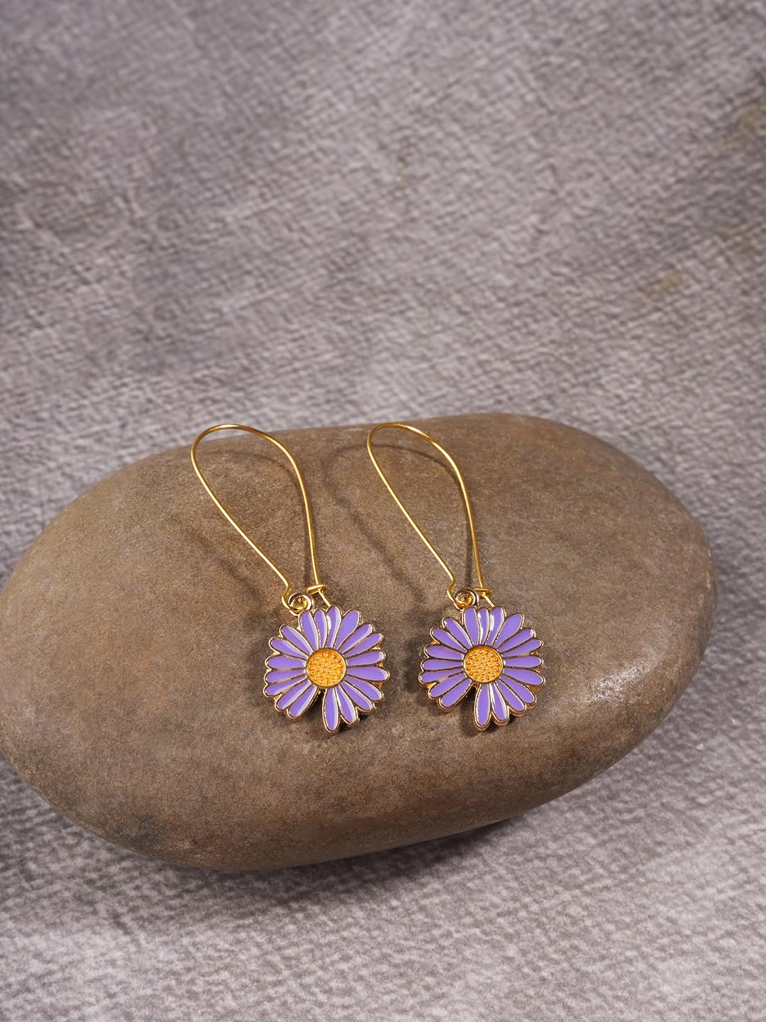 El Regalo Beautiful Enamel Flowers Long Hook Earrings for Women/Girls - Delicate Cute Flowers Charms Hook Earrings (Lavender Flower)