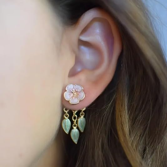 El Regalo Women's & Girl's Vintage European Style Flower Cherry Blossom Ear Jacket Earrings- Front Back Floral Dangle Leaves Stud Earrings