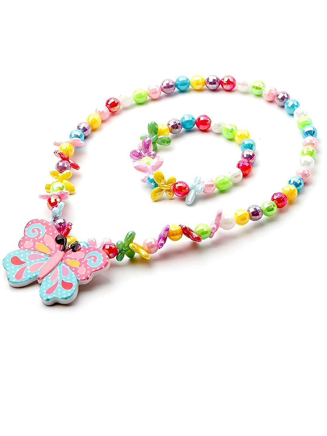 EL REGALO Kids Girls Pink & Red Butterfly & Floral Jewellery Set