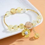 El Regalo 1PC Daisy Flower/Sunflower Crackle Beads Stretch Bracelet for Girls & Women- Fancy Floral Bracelets (Yellow)
