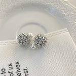 El Regalo Cute & Luxury Ear Jacket Crystal Ball Double Sides Stud Earrings for Women Girls- Elegant CZ Front Back Cartilage Studs Earring Dainty 2 in 1 Jewelry (Silver)