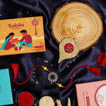 El Regalo 1PC Designer Red Thread Antique Stone Rakhi for Brother- Minimalist Antique Charm Rakhi with Roli Chawal, Rakhi Message Card in Rakhi Gift Box (Red Green)