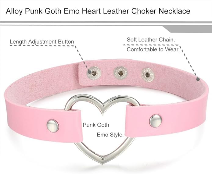 El Regalo Vintage PU Leather Love Heart Choker Necklace for Girls/Women- Western Gothic Punk Collar Choker Necklace (Pink)