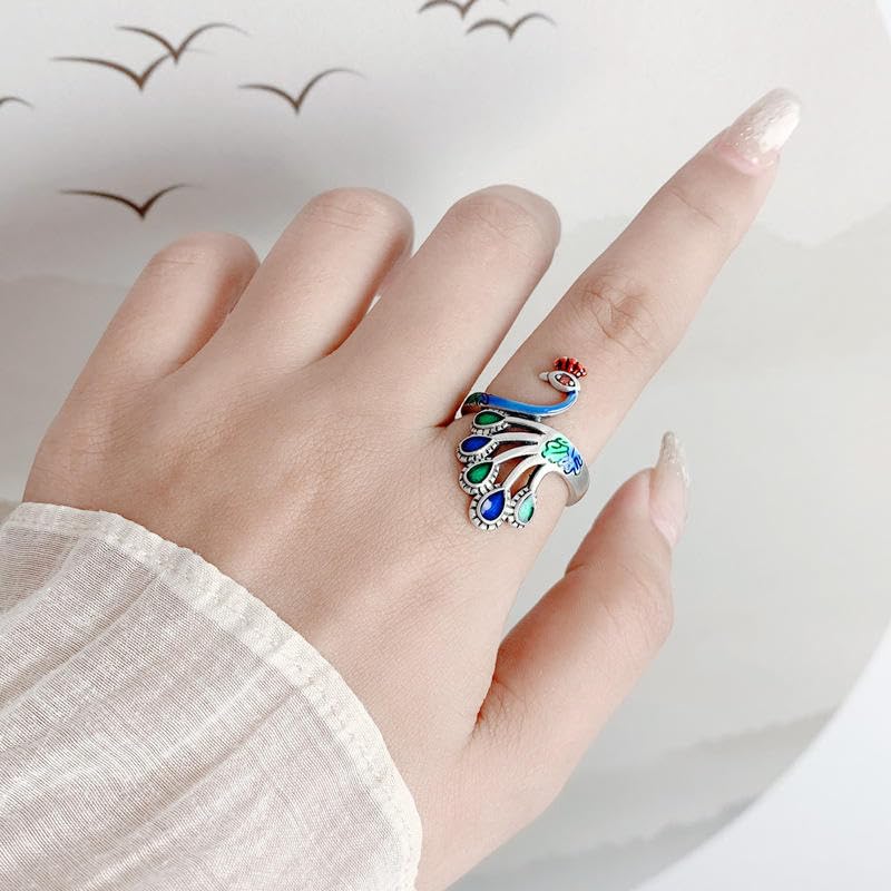 El Regalo Retro Peacock Ring- Beautiful & Colorful Peacock Finger Ring for Girls & Women (Style-3)