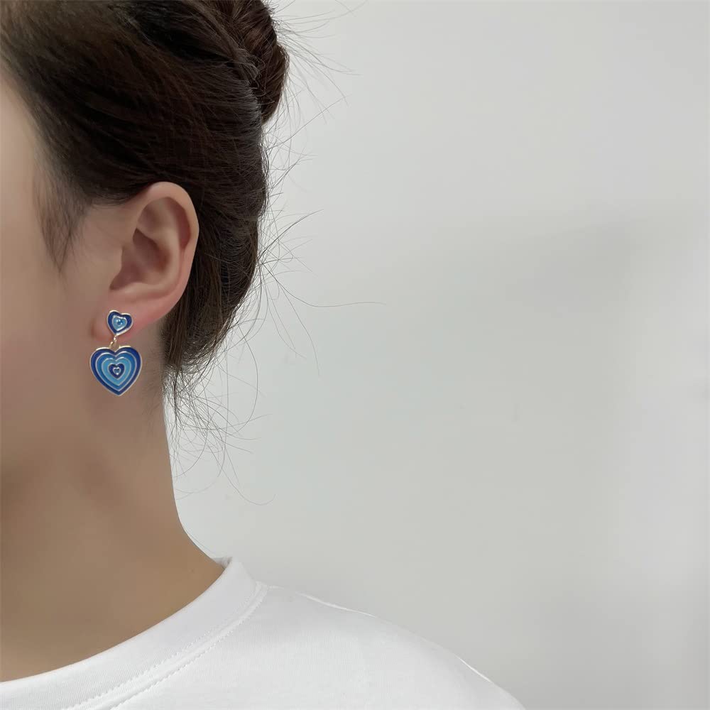 El Regalo 3 Pair Enameled Earrings Combo- Cute Gradient Color Heart-Flower- Yin Yang Hoop Earrings Set- Vintage Colorful Enamel Love Heart Dangle Drop Earring for Women Girl Teen (Option- 2)