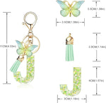 El Regalo Personalized Name Initials Butterfly Charm Keychain - Name Letters Keyring with Green Butterfly & Stars Filled Resin & Tassel Pendant, Purse, Bag, Backpack Accessory (Letter J)