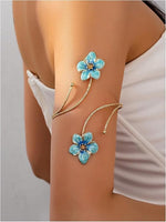 El Regalo Floral Enamel Armlet/Bajuband for Women & Girls - Adjustable Gold-Plated Upper Arm Cuff Bracelet | Bohemian Armlet for Weddings, Festivals & Dance Performances (Blue)